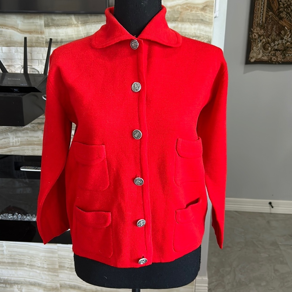 May D&F‎ Bright Red vintage cardigan size 12 (848)